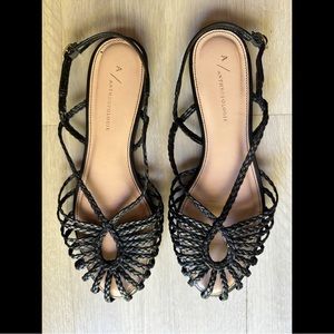 Anthropologie Black Woven Strappy Flats